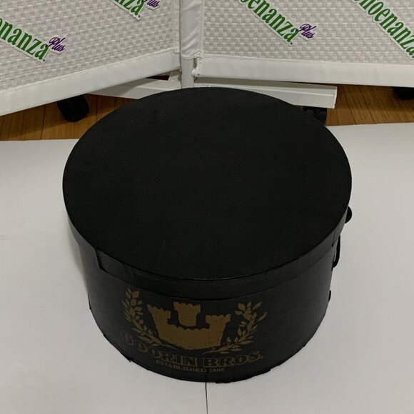Vintage Goorin Bros Cardboard Hat Box Strap Storage Container Paper Black Gold - Picture 6 of 16